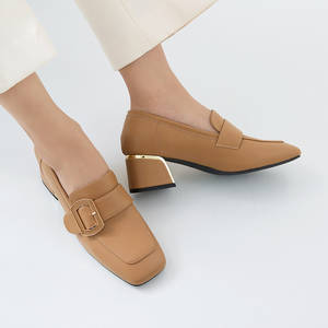 [JSHOE] cuir de vachette Action cuir Leyra bout carré mi-talon mocassins pompes 5cm confort chaussures habillées pour femmes - Product Image 3