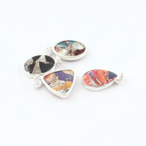 Magnifique élégant noir huître cuivre Turquoise solide 925 pendentif en argent Sterling fait à la main ovale forme Turquoise pierre pendentif - Product Image 6