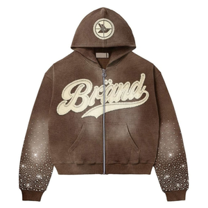 Sweat à capuche zippé 100% coton pour femmes Design brodé à la mode Street Fashion Sweat à capuche zippé confortable - Product Image 1