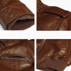 Veste en cuir pour homme de style streetwear personnalisée 2026 avec broderie |   Manches longues, coupe unie, coupe-vent, écologique et respirant - Product Image 4