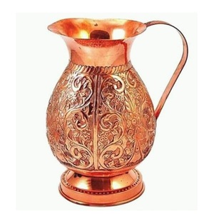 เหยือกทองแดงสำเร็จรูปพร้อมฝาปิดลูกบิดทองเหลืองและมือจับสำหรับเสิร์ฟน้ำในครัวบ้าน - Product Image 5