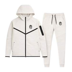 Mens <b>Tech</b> Fleece Windrunner Full-Zip Hooded <b>Jacket</b> and Joggers Tracksuit Sweatsuit Ivory Athletic Training Activewear Set - Product Image 1
