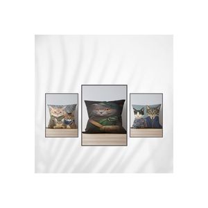 3ชิ้น3D รองพื้นแมวพิมพ์ดิจิตอลปลอกหมอนอิงสี่เหลี่ยมผืนผ้าทรงเรขาคณิตธรรมดาปลอกหมอนสำหรับโรงพยาบาล - Product Image 1