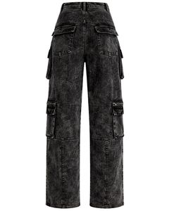 Pantalones Cargo Vaqueros Negros Personalizados de Fabricante para Mujer, Cintura Alta, Múltiples Bolsillos, Pierna Ancha, Ajuste Holgado, Estilo Urbano, Moda Casual - Product Image 2