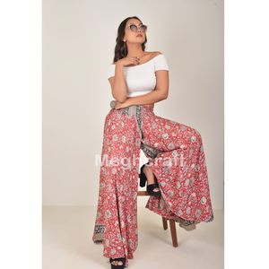 Indian Silk Bohemian Palazzo Pant Trouser Wide <b>Leg</b> Flare Pants with Mid Waist Plus Size and Breathable Feature - Product Image 6