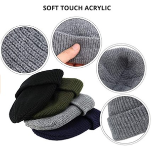 Gorro de acrílico con etiqueta personalizada de punto de alta calidad, gorro de invierno liso, tipo corto para hombres, Unisex - Product Image 3