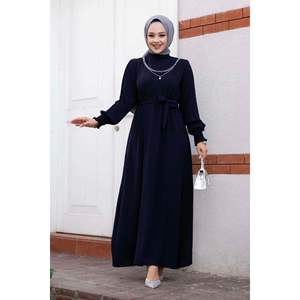 Vestido Hijab Manga Plisada Azul Marino - Product Image 4