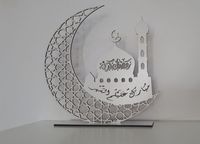 Support en métal minimaliste en forme de croissant de lune blanc perforé moderne pour la décoration de la maison moderne du Ramadan