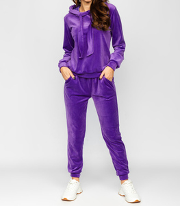 Survêtement pour femme de qualité supérieure, 100% coton, couleur unie, sweat à capuche avec fermeture éclair et pantalon de jogging évasé, logo imprimé sur écran personnalisé - Product Image 2