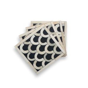 Posavasos con incrustaciones de hueso hechos a mano con patrones étnicos Juego de posavasos de diseñador para decoración elegante para sala de estar Nogal - Product Image 3