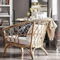 Chaise longue ronde en rotin naturel tissé à la main avec coussins blancs en peluche Tailles personnalisées et OEM disponibles