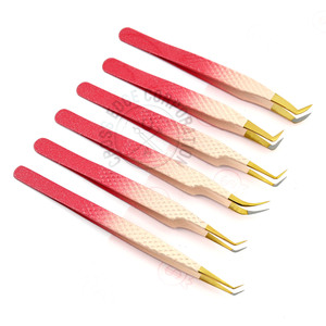 Pink Gold Fiber Grip Lash Tweezers Long Isolation 90° Boot Volume Eyelash Extension Tweezer Stainless Steel <b>Tool</b> - Product Image 1