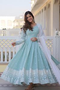 Dernier créateur de robe Anarkali Fab Zone fil à broder en fausse georgette Work High Party Wear Salwar Lehenga Choli fantaisie - Product Image 3