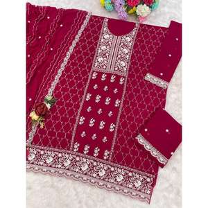 Ensemble de costume palazzo traditionnel de qualité supérieure en gros, Kurta Dupatta pour fêtes, mariages, festivals, tenue ethnique élégante, exportation - Product Image 3