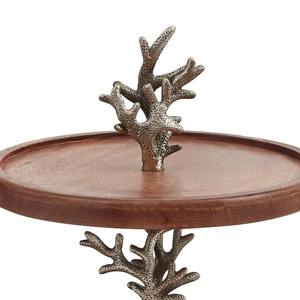 Support à gâteau à 2 niveaux en bois avec tige en métal corail, plateau de service à étages, support décoratif pour gâteau, idéal pour les fêtes sur le thème de la plage et la décoration intérieure. - Product Image 4