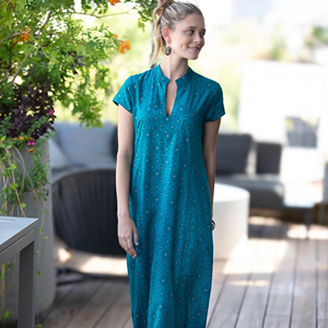 Túnica Floral de alta calidad de manga larga de algodón ecológico Boho Vacaciones de talla grande para mujer Casual elegante hasta el suelo Maxi - Product Image 1