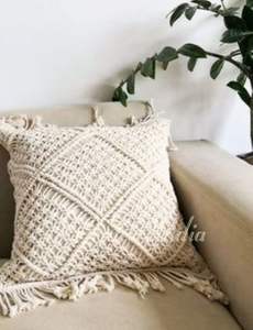 Plain White Handmade Macrame Cushion Cover Bulk Supplier and Manufacture by Refratex India Made in India - Product Image 3