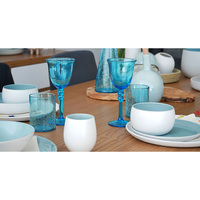 Verres à eau, carafes et coupes en verre soufflé craquelé turquoise, collection Cane, ensemble de 6 pièces, diamètre 8 cm et hauteur 10 cm