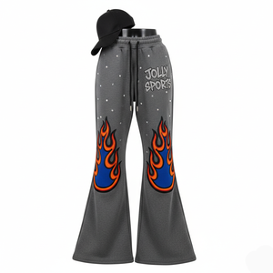 Women Flare Pant Premium 280 GSM Polyester Spandex Fleece Grey Soft Stretch Heat Press Logo Streetwear Women's Pant - Product Image 1