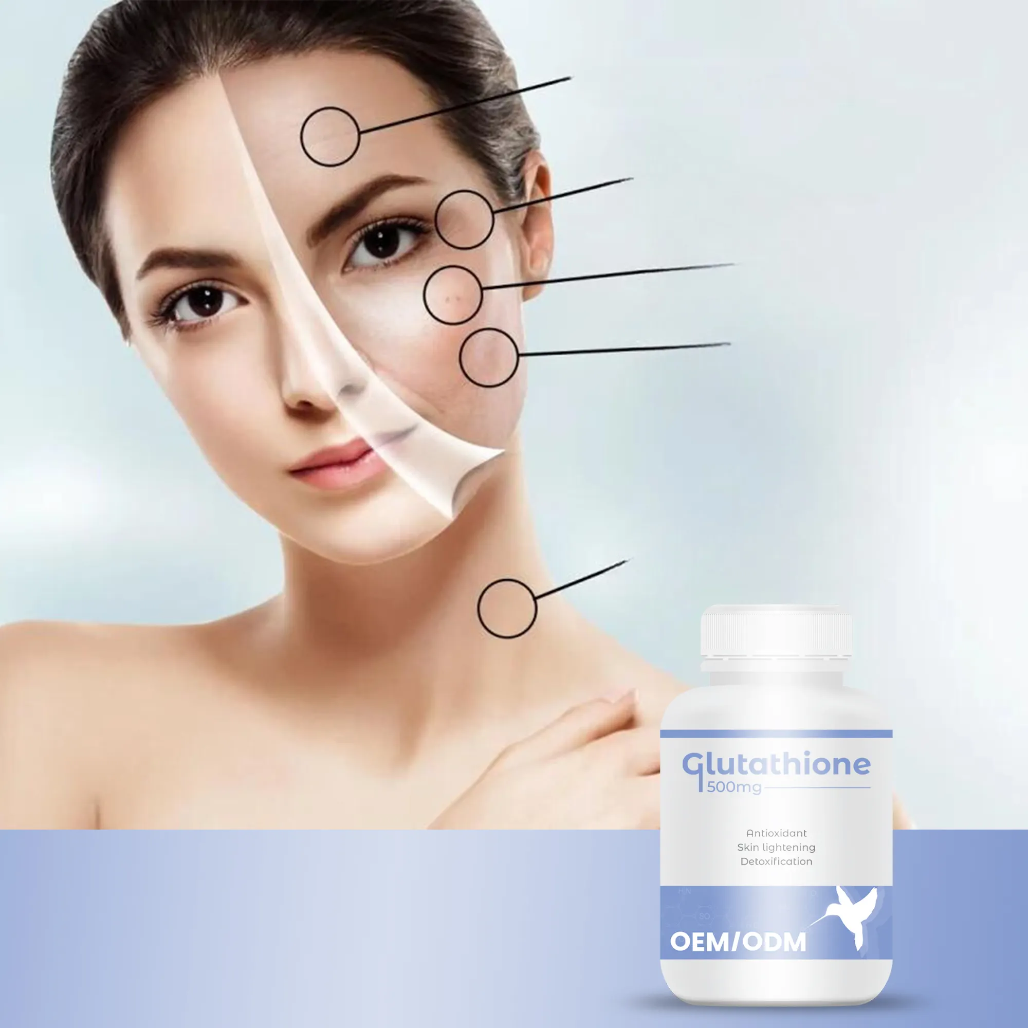 Grosir OEM/ODM label 120pcs l-glutathione 500mg kecantikan kulit produk pemutih l-glutathione Capsule