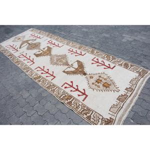 Tapis de 4,1 x 11,4 pieds, tapis turc vintage, tapis Herki à rayures blanches - Product Image 2