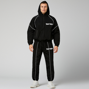 เสื้อแจ็กเก็ตและกางเกงกีฬาไนลอนสะท้อนแสงซิปทำจากโพลีเอสเตอร์ออกแบบได้ตามต้องการชุดวิ่งออกกำลังกายกันลมไนลอนชุดกันลม - Product Image 1