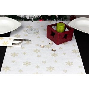 Rollo de Mantel Blanco con Estampado de Estrellas Doradas de 0.40x48m, Novotex TNT, B2B - Product Image 1