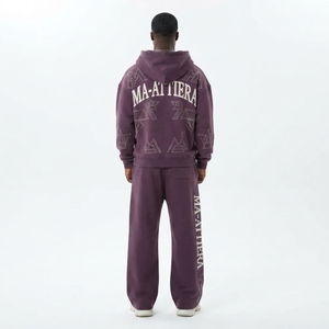 Conjunto de chándal de dos piezas con sudadera con capucha con cremallera y estampado de estrella de diamantes de imitación morados personalizados y pantalones deportivos de pierna ancha - Product Image 2