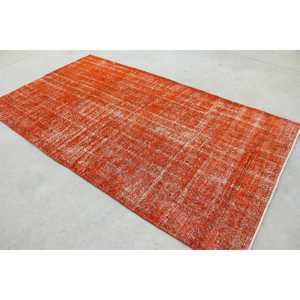Tapis vintage turc écologique en patchwork 4,9x8,9 pieds, orange, laine du sud-ouest avec envers en latex - Product Image 4