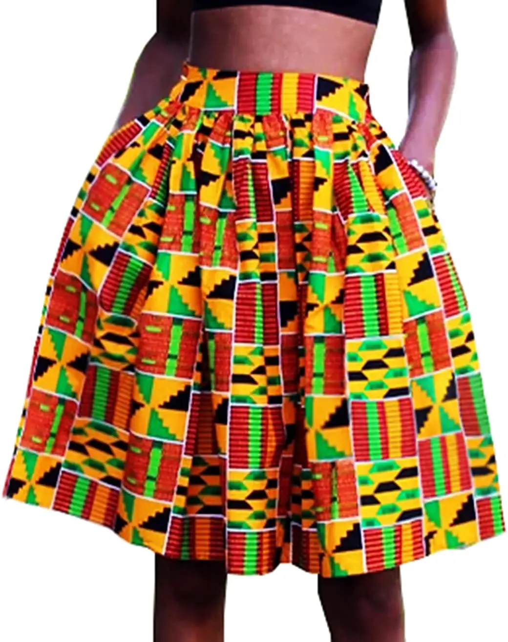 Chân Váy Nữ In Sáp Kente Châu Phi Chân Váy Chữ A Ankara Loe Có Túi Chân Váy Ngắn Cotton Kent Ankara