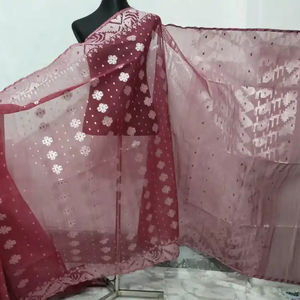 Exclusif Deshi Dhakai ROUGE Jamdani Sharee Qualité d'exportation pour les femmes JAMDANI FABRIC Bleu VERT Doré Bleu Ciel du Bangladesh - Product Image 1