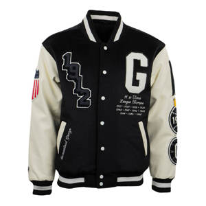 Veste de baseball à manches en cuir et en laine pour hommes, hiver, automne, veste Letterman avec patchs brodés - Product Image 1