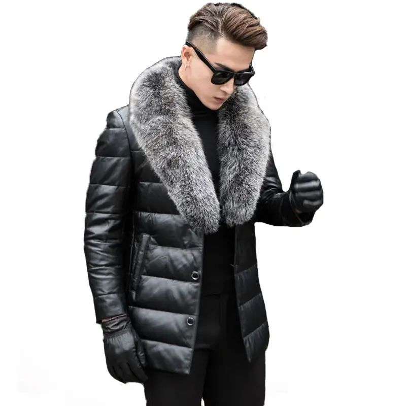 Genuine Fur Jacket Men Warm Duck Down Coat With Fox Fur Collar Parkas Plus Size High Quality mens leather jacket