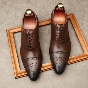 Zapatos Oxford de Vestir de Lujo Hechos a Medida, de Cuero Genuino, con Punta, Ajustables con Cordones, Diseño Simple, Ligeros y Antideslizantes para Otoño - Product Image 4