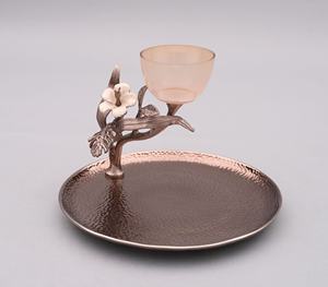 Plateau de service décoratif en métal avec bol en verre et support floral Centre de table de luxe - Product Image 3