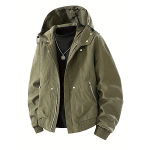 เสื้อแจ็คเก็ตขนแกะมีฮู้ดสำหรับผู้ชายรุ่นใหม่ ทรงหลวม ลายพิมพ์ ดีไซน์ทันสมัย มีกระเป๋าซิปหลายช่อง บริการ OEM สำหรับขายส่ง - Product Image 2