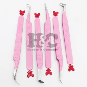Nouvelles pinces à cils professionnelles roses à pointe lisse en acier inoxydable anti-magnétique avec poignée confortable, option de logo personnalisé, durables - Product Image 3