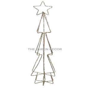 อลูมิเนียมตกแต่งคริสต์มาสวินเทจและฐานไม้ X รูปทรงต้นไม้จำนวนมากพร้อมไฟ LED สีแดงผิวโลหะ - Product Image 3