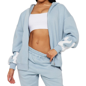 OEM Custom Heavyweight Cotton <b>Jogger</b> Baggy Tracksuit Oversized Zip Puff Print Sweatsuit Hoodie Sweatpants <b>Set</b> Women <b>Plus</b> <b>Size</b> - Product Image 3
