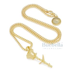 Regalo romántico Iced Rose Flower colgante collar chapado en oro diamante Hip Hop cadena joyería para mujeres Moissanite colgantes encantos - Product Image 3