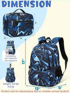 Children School Backpack <b>Lunch</b> <b>Box</b> Set 2-Piece Zipper Closure Anti-Theft Polyester 15-Inch Characters Pattern Unisex Primary - Product Image 6