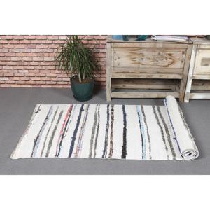 Tapis Kilim turc 2,7x8,8 pieds, tapis vintage en laine à carreaux blancs et bleus - Product Image 5