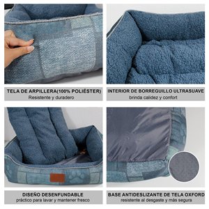 Juego de cama para perros lavable a máquina con sensación de lino grueso y forro Sherpa suave antideslizante y cojín extraíble - Product Image 3