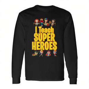 T-shirt à manches longues « I Teach Super Heroes » pour enseignant, design héros de bande dessinée, col rond unisexe pour adulte, impression numérique - Product Image 2