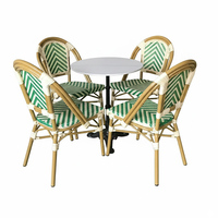 Ensemble bistrot français 5 pièces en rotin pour terrasse de café, table et 4 chaises, résistant aux intempéries, vente directe usine, pour extérieur