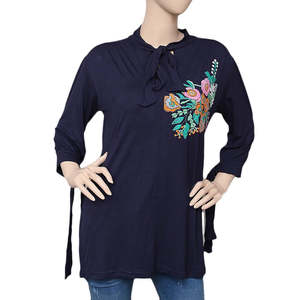 Women's Printed <b>Top</b> - Navy Blue - Navy/Blue - Product Image 3