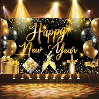 Bannière en tissu polyester lavable noir et or 5,9*3,6 pieds pour décorations de fête, vente en gros, Joyeux Nouvel An 2027