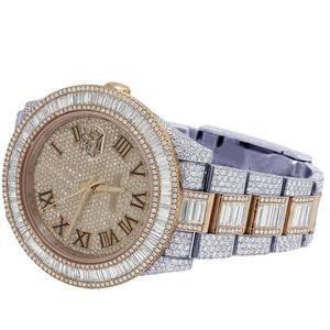นาฬิกาแฟชั่นหรูหราสไตล์โบราณประดับเพชรโมอิสซาไนต์สีโรสโกลด์แบบกำหนดเอง สายสแตนเลสสตีลฝังเพชรทรงบาแกตต์เต็มเรือน พร้อมกระจกแซฟไฟร์ ETA - Product Image 2