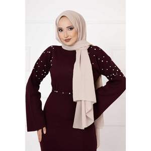 เดรสไหล่ประดับมุกเบอร์กันดี - Product Image 1