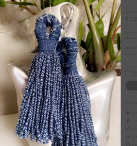 Denim n Blue Marble Fringe Tassel Pendientes-Dorado-Largo - Product Image 1